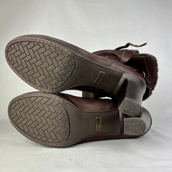UGG Brown Ankle Booties with Chunky Heel and Buckle Details - Picture 14 of 16